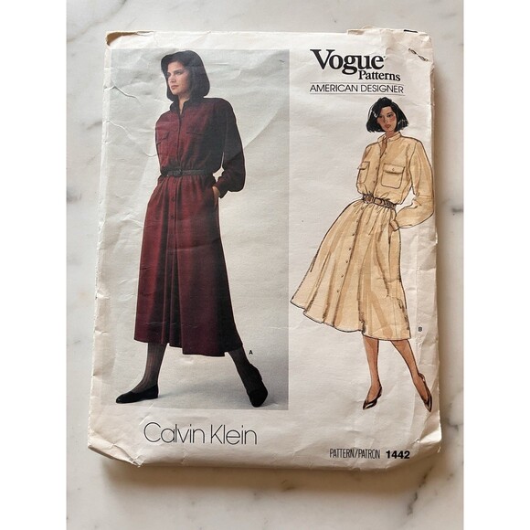 Vogue Pattern 1442 Calvin Klein Loose Fitting Button Down Dress SZ 14 Used 1985 - Picture 1 of 7